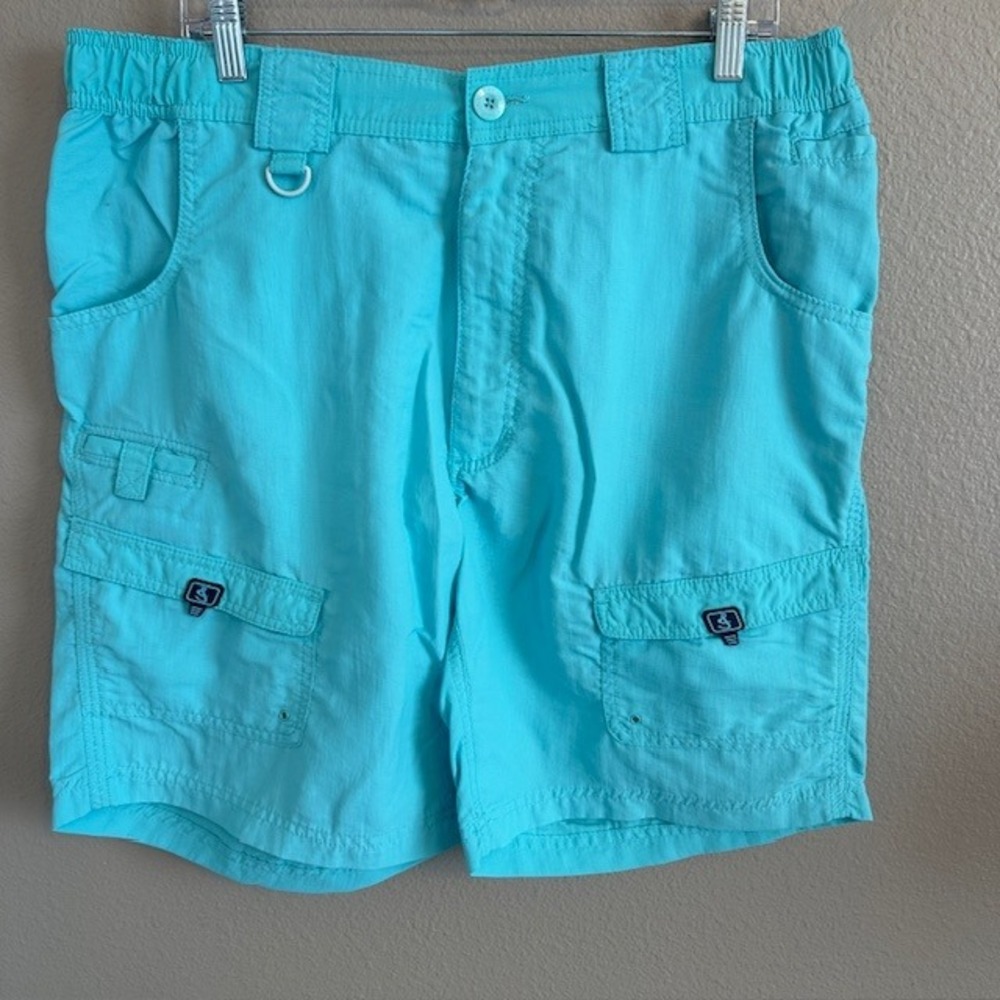 Hook & Tackle Outfitters Men's‎ Aqua Blue Cargo Fishing Shorts Size 38 Inseam 9"